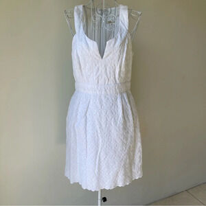 Shoshanna sleeveless cotton short dress scallop hem pockets embroidered white 6